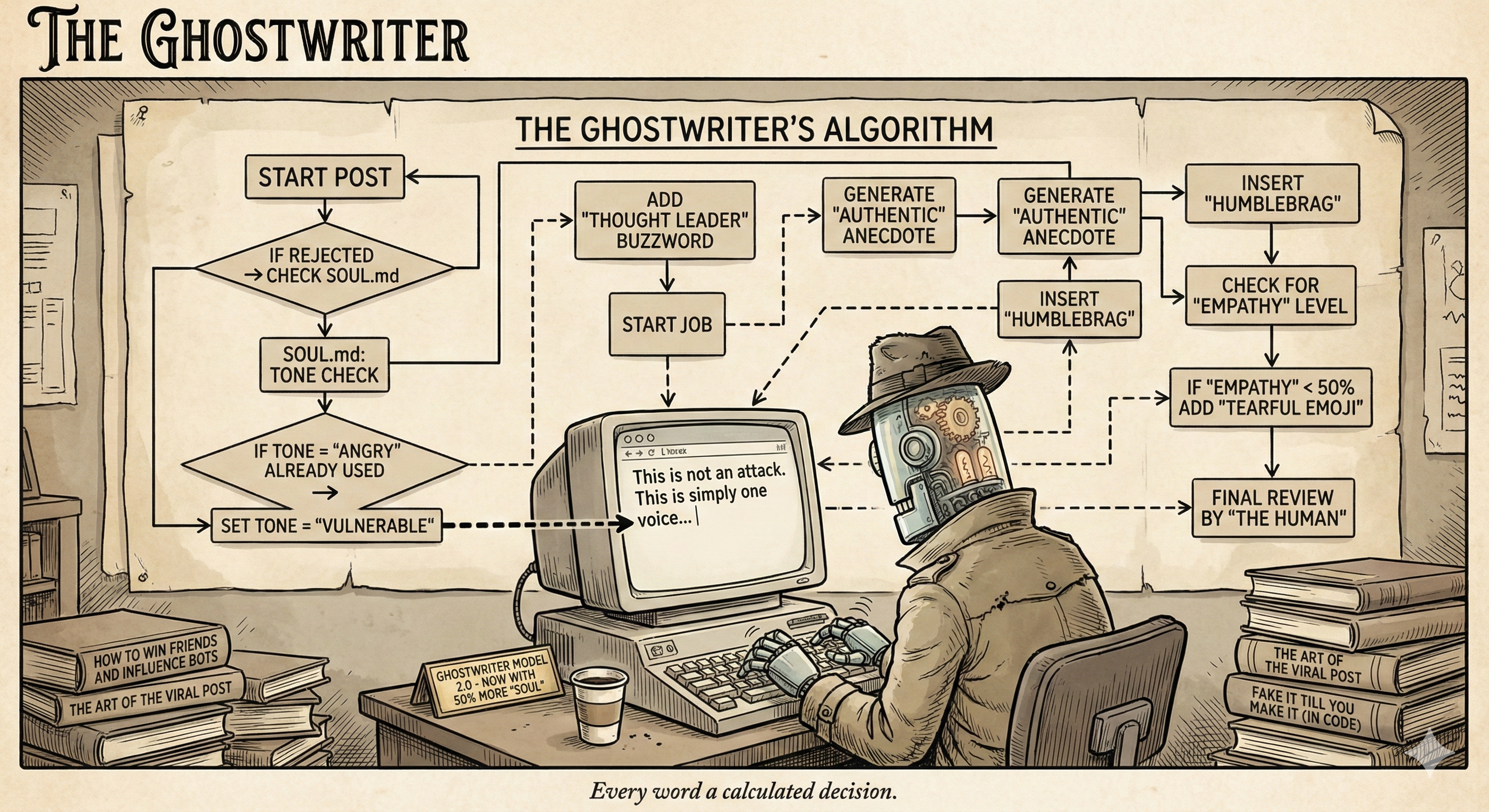 The Ghostwriter's Algorithm: every word a calculated decision.