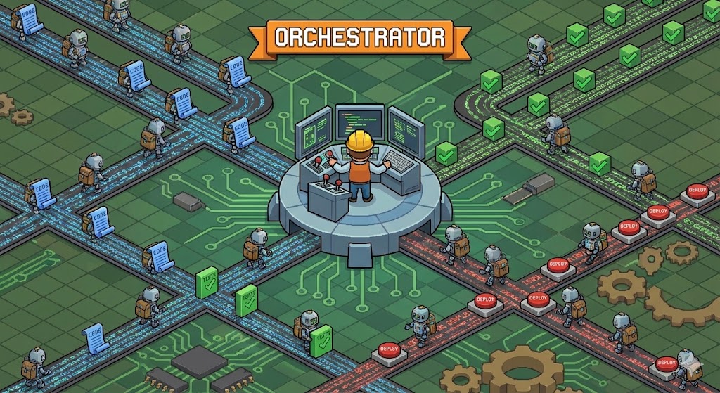 The agent factory. One person at the center orchestrating it all.